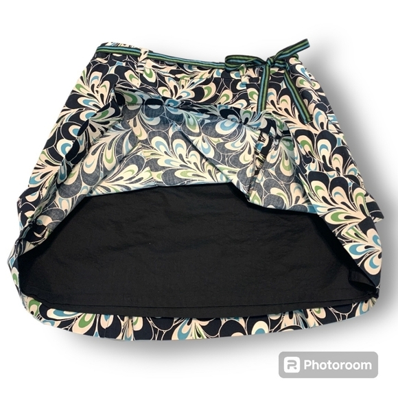NWOT Loft Pleated Size 4P Black Blue Paisley Belted Knee Length Skirt - Picture 3 of 7